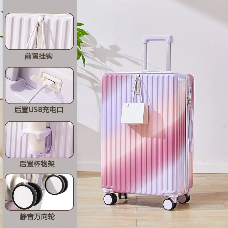 Equipaje de color degradado, carrito multifuncional con ruedas silenciosas de 24 pulgadas, diosa de la moda, nuevo