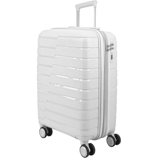 Rigid trolley travel suitcases, hand luggage, rigid polypropylene cabin suitcase with 4 double 360 wheels °   And combination closure, small and large travel suitcases