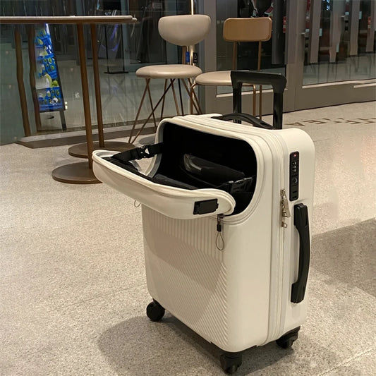 Maleta de embarque con Apertura frontal para hombre y mujer, Maleta de viaje ligera con ruedas de 20/24/26 pulgadas, equipaje de carga USB a la moda, nueva