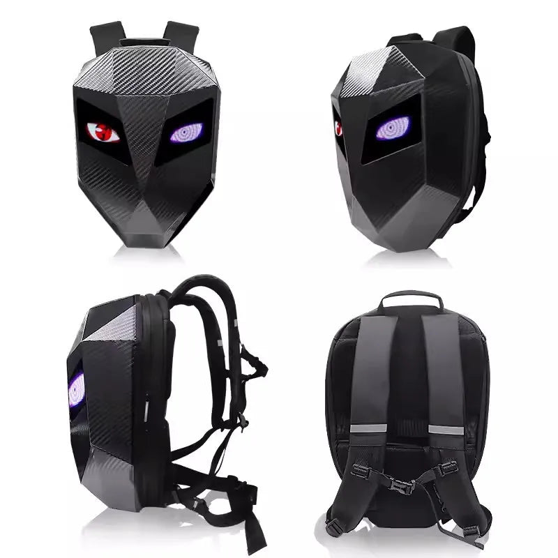 LED Motorcycle Rider Backpack Eyes Glow pattern carbon fiber